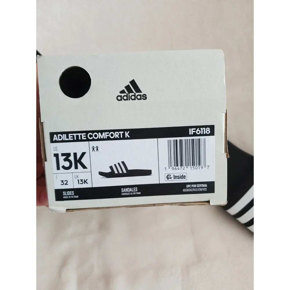 NEW adidas Adilette Comfort‎ Slides Shower Kids Black Stripe Size 13 K